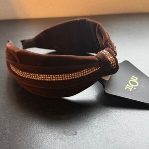 Noir Brown‎ Velvet Knotted Headband Rhinestone Embellished Turban Women's